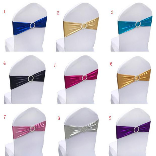 Chair Sashes Covers for Wedding Event spandex Bands with buckles Elastic shiny Chair Sash Cover Band Banquet Party Decoration wholesale