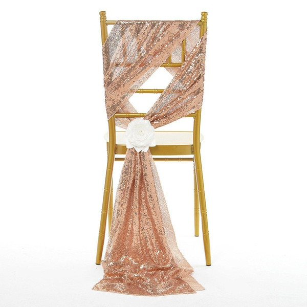 New gorgeous custom made wedding decoration Christmas rose gold sequin chair sash with flower Elegant Wedding Supplies