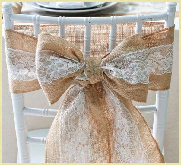 Naturally Elegant Burlap Lace Chair Sashes Jute Chair Tie Bow For Rustic Wedding Party Event Decoration 15*240cm