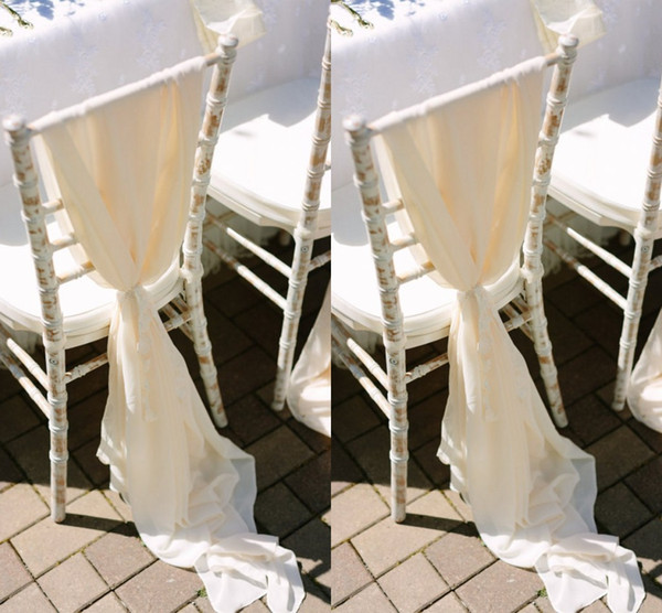 Romantic Flowy Wedding Chair Sashes Wide And Long 30D chiffon Chiavari Chair Covers Custom Made Cream Ivory White 200*65 CM