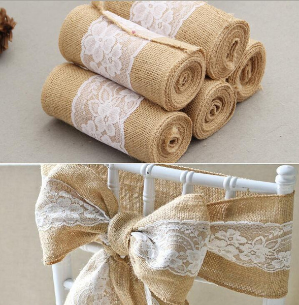 2017 New 15cm*240cm Naturally Elegant Burlap Chair Sashes Jute Chair Tie Bow for Rustic Wedding decor 50pcs/lot
