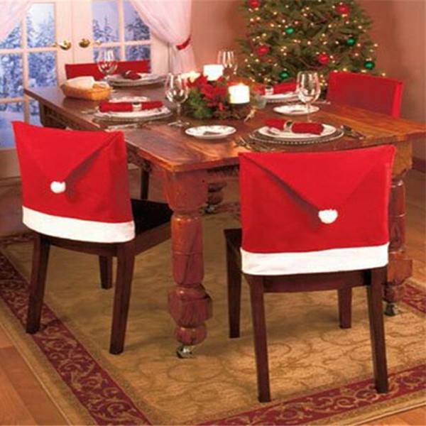 Red Color Festival Christmas Decorations Home Party Holiday Santa Claus Hat Chair Covers Dinner Chair Cap Sets M126
