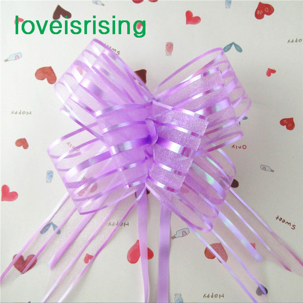 Free shipping-50pcs/lot, 5cm Large Size Lavender Color Organza Pull Bows Wedding Favors Supplies-Free shipping