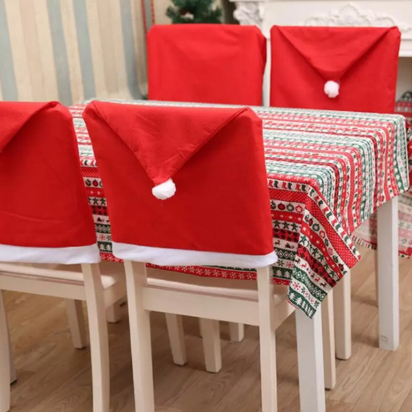 Cheap Red non-woven Christmas Chair Cover Santa Hat Chair Cover Christmas Hotel Table Cloth Wedding Decoration
