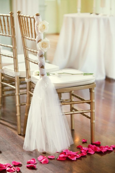 Hot Selling DIY Tulle White Bowknot for Chair Sash Rinnon for Wedding Party
