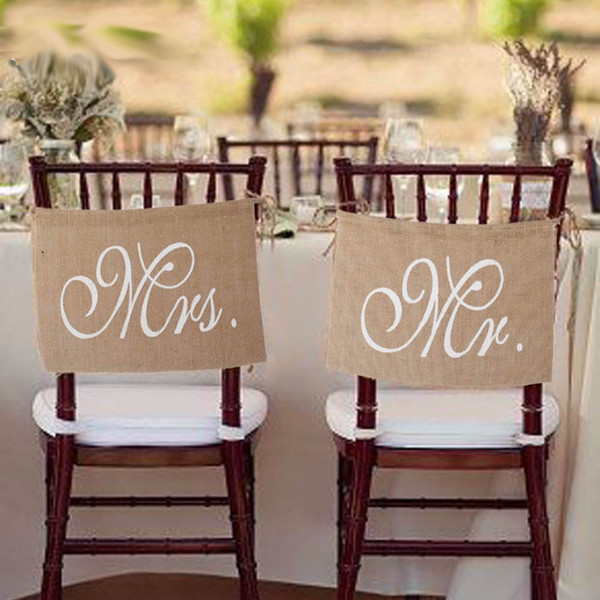 Khaki Mr. & Mrs. Burlap Chair Banner Set Chair Sign Garland Rustic Wedding Party Decoration