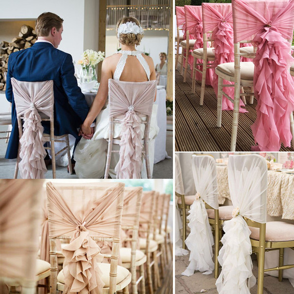 Upscale White Ivory Pink Chiffon Chair Covers Sash Bow for Weddings Banquet Event Decorations Supplies Free Shipping 100pcs/lot