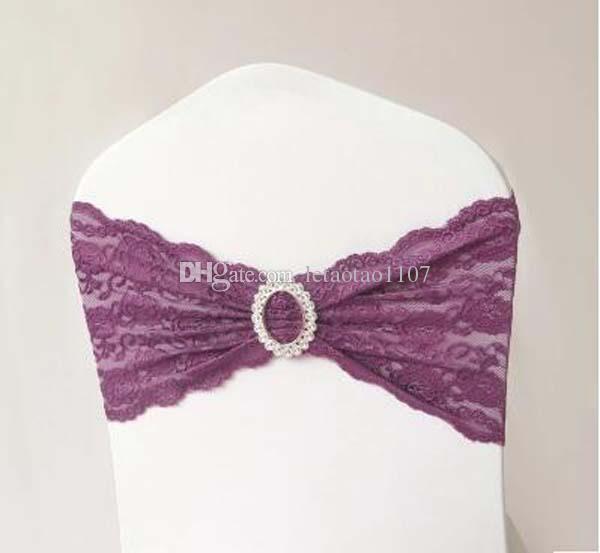 Lace Chair Bands 10 Colors Wedding Party Banquet Home Lace Spandex With Rhinestones For Chair Covers Chair Sashes Bows