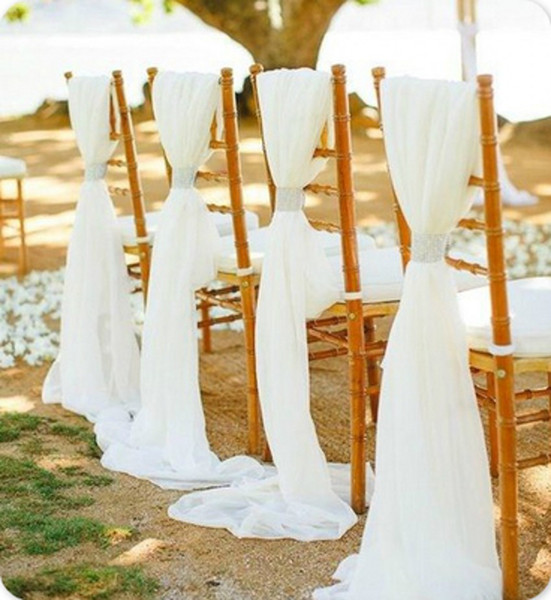 White/Beige Wedding Chair Sashes With Diamond Buckle Wedding Party Anniversary Chair Sash Party Banquet Decorations