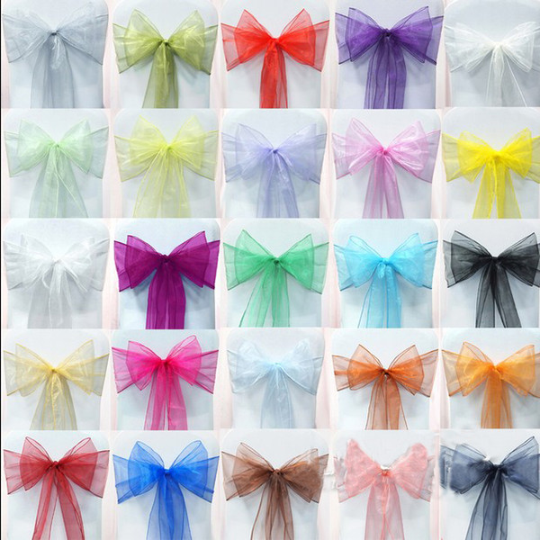 2015 Wedding Party Banquet Organza Sash Bows(100 a Lots) For White Chair Cover Wedding Decorations Favors Wedding Supplies Accessories