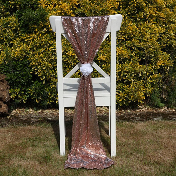 Luxury Rose Gold Sequin Chair Sashes Custom Made Wedding Party Decor Dazzling Chair Bows Chair Covers Size 50*200 cm