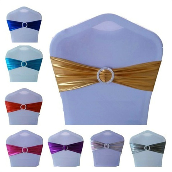 Chair Sashes Covers for Wedding Event spandex Bands with buckles Elastic shiny Chair Sash Cover Band Banquet Party Decoration wholesale