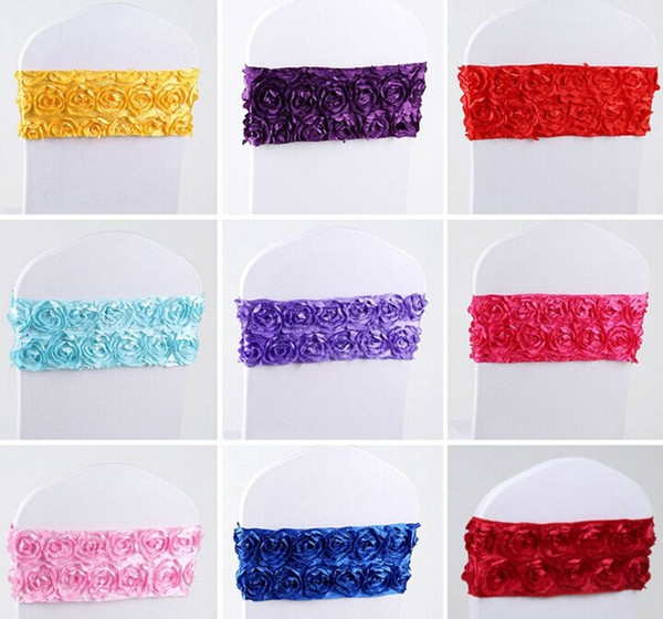 Latest (No need to Tie the Knot) Elastic Flower Wedding Chair Cover Sashes Sash Party Banquet Decoration Decor Colours LLFA