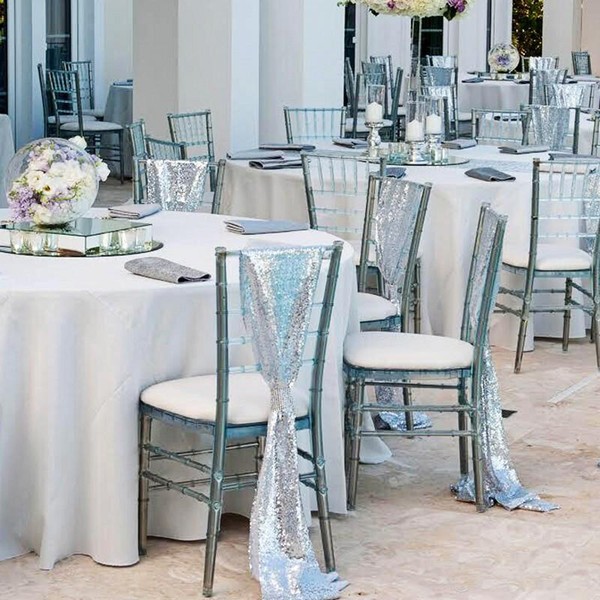 Silver Sequined Wedding Chair Sashes Size 50*200 cm Custom Made Wedding Party Decor Dazzling Chair Bows Chair Covers Customize