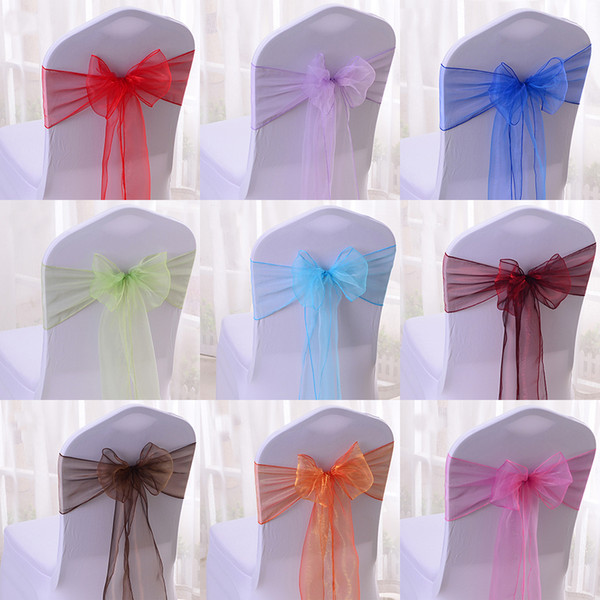 2018 many colors Organza Sashes Chair Cover Bow Wedding Party Banquet Shimmering Sash High Quality Multi colors