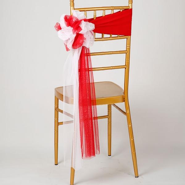 Polyester fibre Chair cover sashes tulle flower bamboo chair sash for wedding decor
