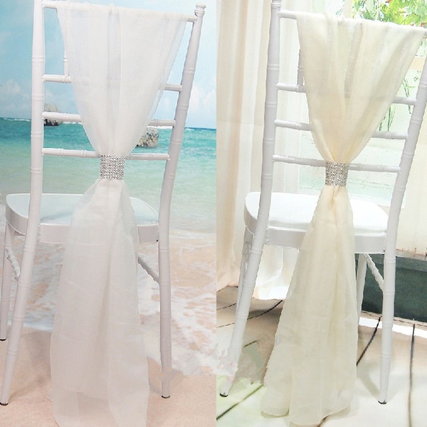 Chic 2018 White/Ivory Chair Sashes For Weddings Party with Buckle Wedding Chair Covers Bridal Bamboo Chair Decoration