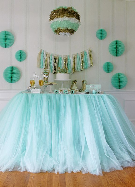 100*80cm Mint Green Tulle Table Skirts Wedding Tutu Table Decoration Cheap Creative Baby Showers Custom Made Birthdays Party Decor