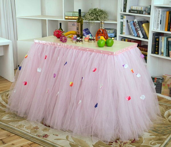 Custom Made Tulle Tutu Wedding Table Skirt Flora Baby Shower Birthday Party Dessert Table Pink Tutu Skirt Wedding Decoration Size 91cm*80cm