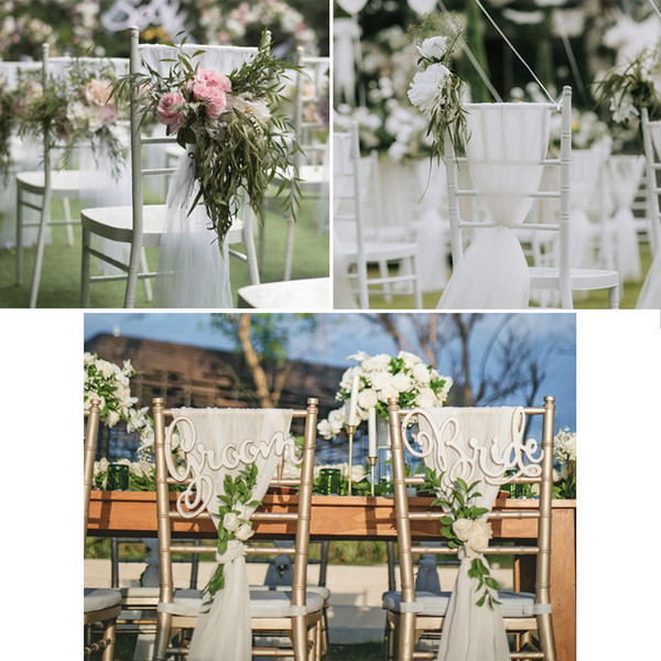 Beautiful White Pink Wedding Chair Covers With Flower Romantic Chair Cover Decortive Long Tulle High Chair Skirt Slipcovers Wedding Supplies