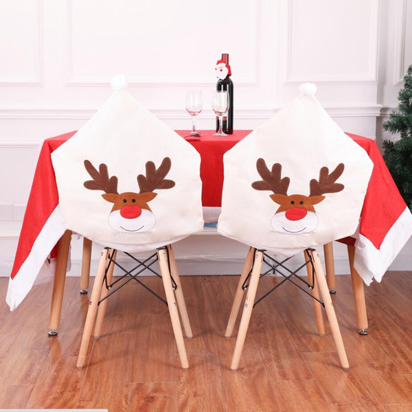 Winter Light Ivory non-woven Christmas Wapiti Chair Covers Christmas table decorations Christmas elk embroidery chair sets