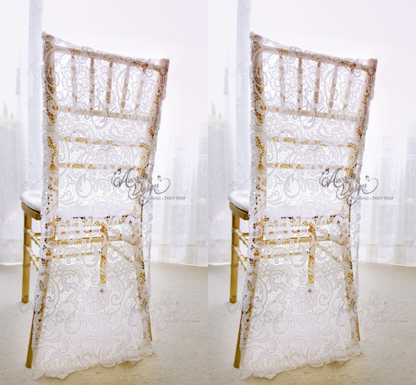 Charming White Lace Wedding Chair Covers Custom Made Groom and Bride Chiavari Chair Slipcover Wedding Accessories