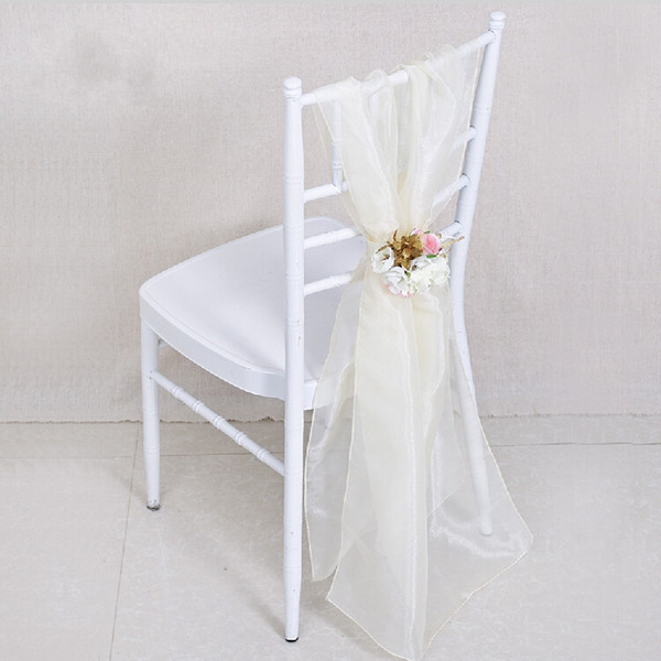 European Style White Wedding Centerpieces Chair Sash with Big Artificial Flower Party Banquet Decorations Chiffon Chair Covers Accessories