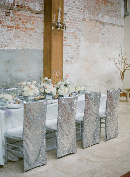 Sequined New Arrival Silver Custom BlingBling Beautiful Special Wedding Events Wedding Decoration Chair Sash Chair Covers