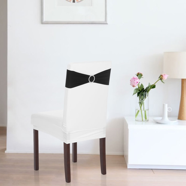 50 Pieces Wedding Decorations Elastic Spandex 2019 Chair Cover Sashes Bows Elastic Chair Bands With Buckle Slider Sashes Bows Black Cheap