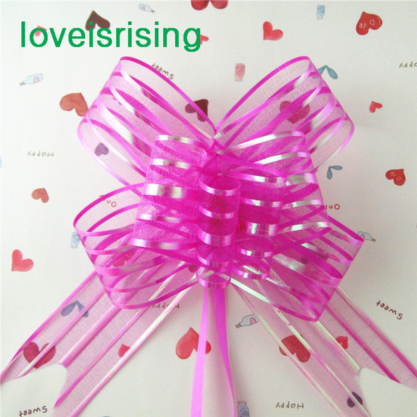 Free shipping-50pcs/lot, 5cm Large Size Fuchsia Color Organza Pull Bows Wedding Favors Supplies-Free shipping