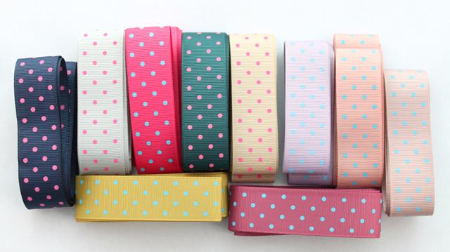 10 Meters Mixed colour dotted design 25mm satin ribbon #22775
