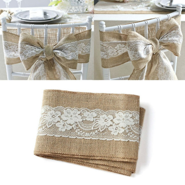 vintage wedding chair decoration burlap lace ribbon sashes lace ribbon chair bows 15x240cm/pcs