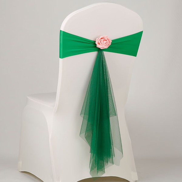 Elastic Spandex Chair Bow Sash Stretch Lycra Chair Sash Band With Heart Buckle For Banquet Hotel Wedding Chair Decoration