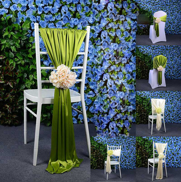 Creative Colorful Chair Sashes Wedding Favors Hot Sale Elastic Party Flowers Chair Decorations Beige Blue Pink Chair Covers