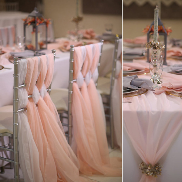 Romantic Wedding Chair Sashes Flowy Chiffon Chiavari Chair Sashes Custom Made Blush White Ivory Wedding Party Event Decorations 65*200 cm