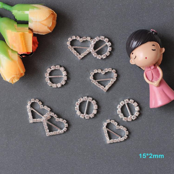 New Bar 15mm Round Heart Crystal Clear Silver Plated Rhinestone Ribbon Buckle Chair Slider Wedding Supplies