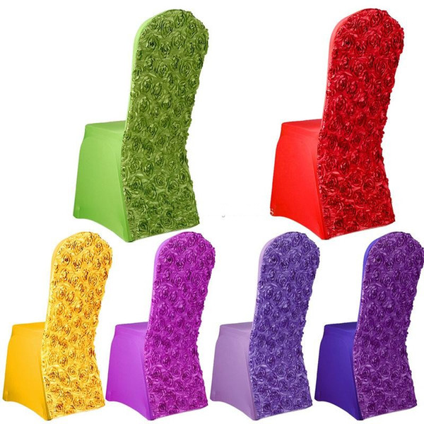 New Design 3D Satin Rosette Lycra Spandex Chair Cover For Wedding And Event Decoration Fast Door 