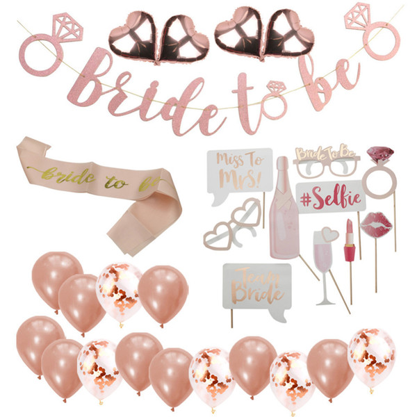Rose Gold Bride To Be Set Team Bride Balloons Banner Photo Booth Props Bachelorette Party Hen Party Supplies Girl Bridal Shower