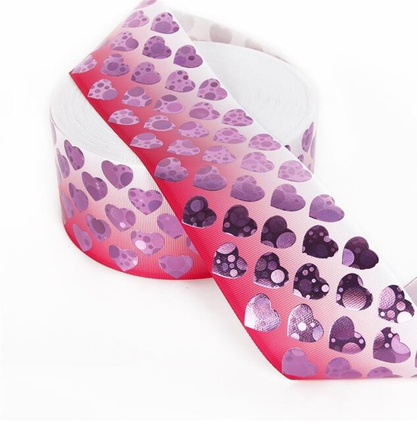 50Y Free 75mm Valentine's Day - Seasonal Ribbon Pink Heart Ribbon GLITTER LOVE HEARTS GROSGRAIN RIBBON