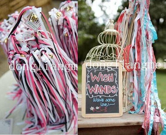 100pc Colorful Confetti Ribbon wish Wands With Bells Party Holiday Fairy Stick Wedding Party Decoration Practical Favor #Z315