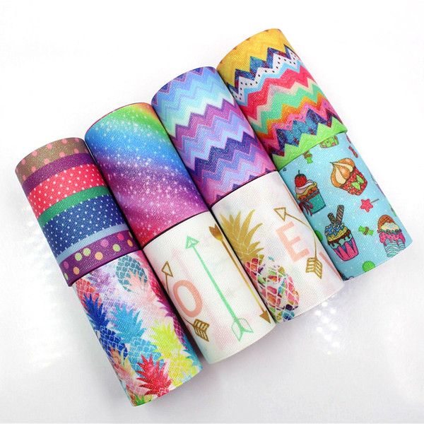 DHL Free 75mm Birthday balloon cupcake printed grosgrain ribbon tape holiday bakery gift wrap Chevon ribbon Gradient