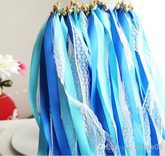 Newest Lace satin ribbon wand streamers wedding wish magic wands sticks bells confetti party props decoration events wedding favors supplies