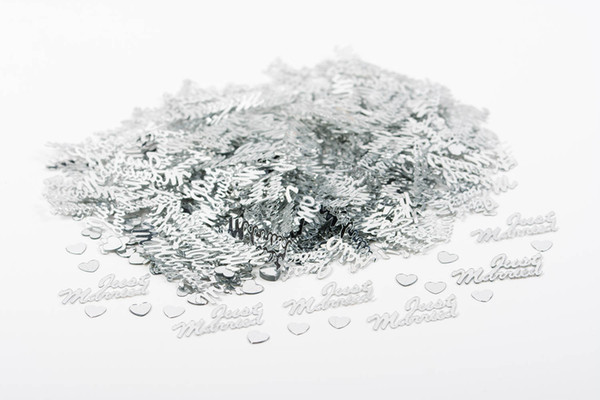 JUST MARRIED Silver Wedding Design Luxury High Quality Confetti Table Decoration Foil Scatter Sprinkles NEW