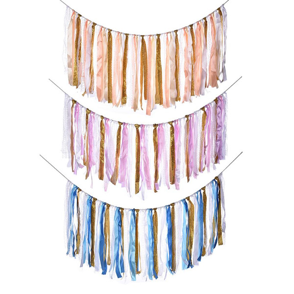 Colorful Flag Ribbon Dining Chair Linen Bunting Banner Bar Decorations Birthday Party Decorations Flag