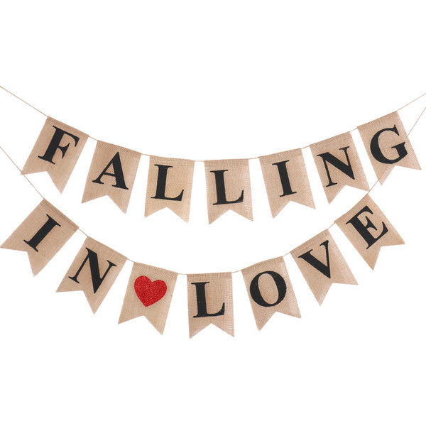 Banners FALLING IN LOVE Burlap Bunting Banners Garland Kit for Vintage Rustic Wedding Backdrop Decoration Engagement party decor