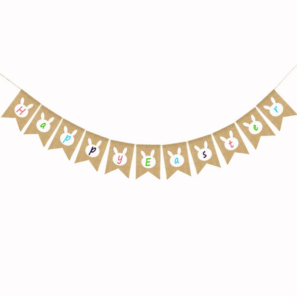2.8 Meters HAPPY EASTER Banners Vintage Jute Bunting Garland Photo Booth Props for Easter's Party Decorations Supplier