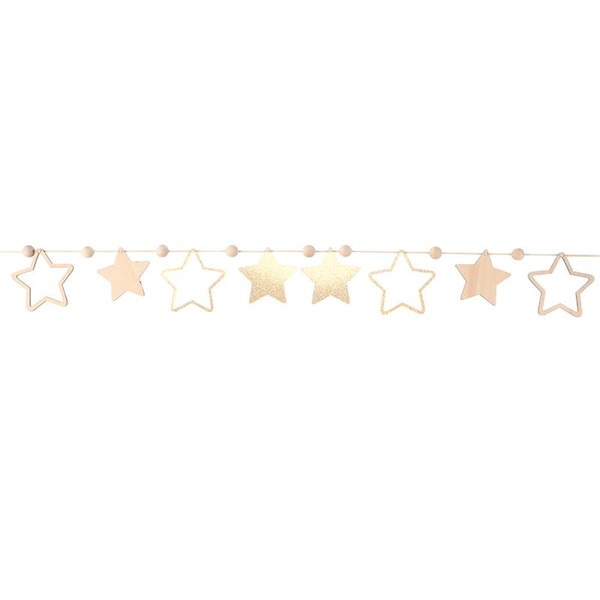 2M Glittering Sparkling Twinkle Star Garland Strings Wooden Five-pointed Star Bunting Banners Wall Door Hanging Decoration