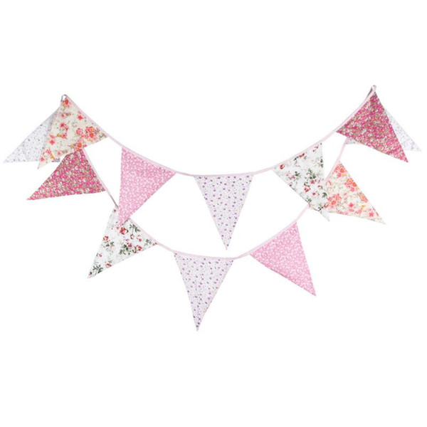 Printing Fabric Bunting 3.6M 12Flags Pennant Banners for Party Birthday Baby Shower Decoration Wedding Party Supplies