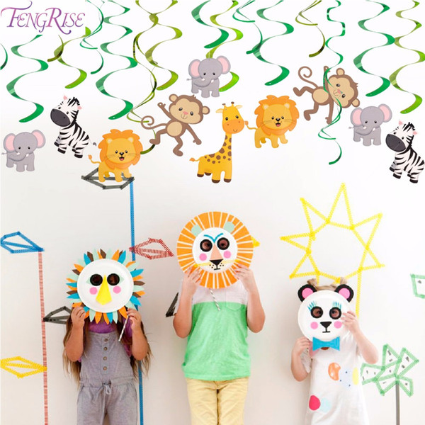 wholesale 30pc Baby Shower Wild Animals Swirls Banner Birthday Party Decorations Kids Jungle Animal Bunting Ceiling Hanging Swirl