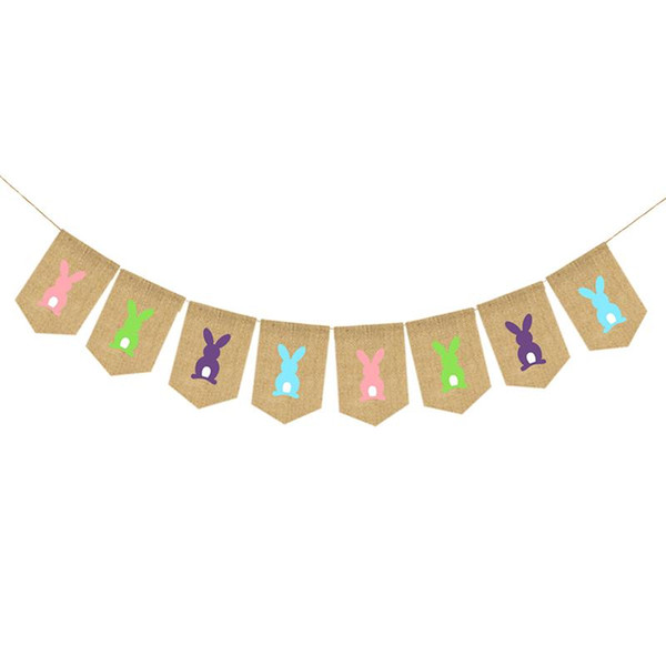 2.8 Meters Easter Bunting Banners Garland Bunny Rabbit Printed Burlap Hessian Flags For Home Easter's Day Party Decorations